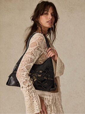 Embellished Gray Beaded Hobo Bag